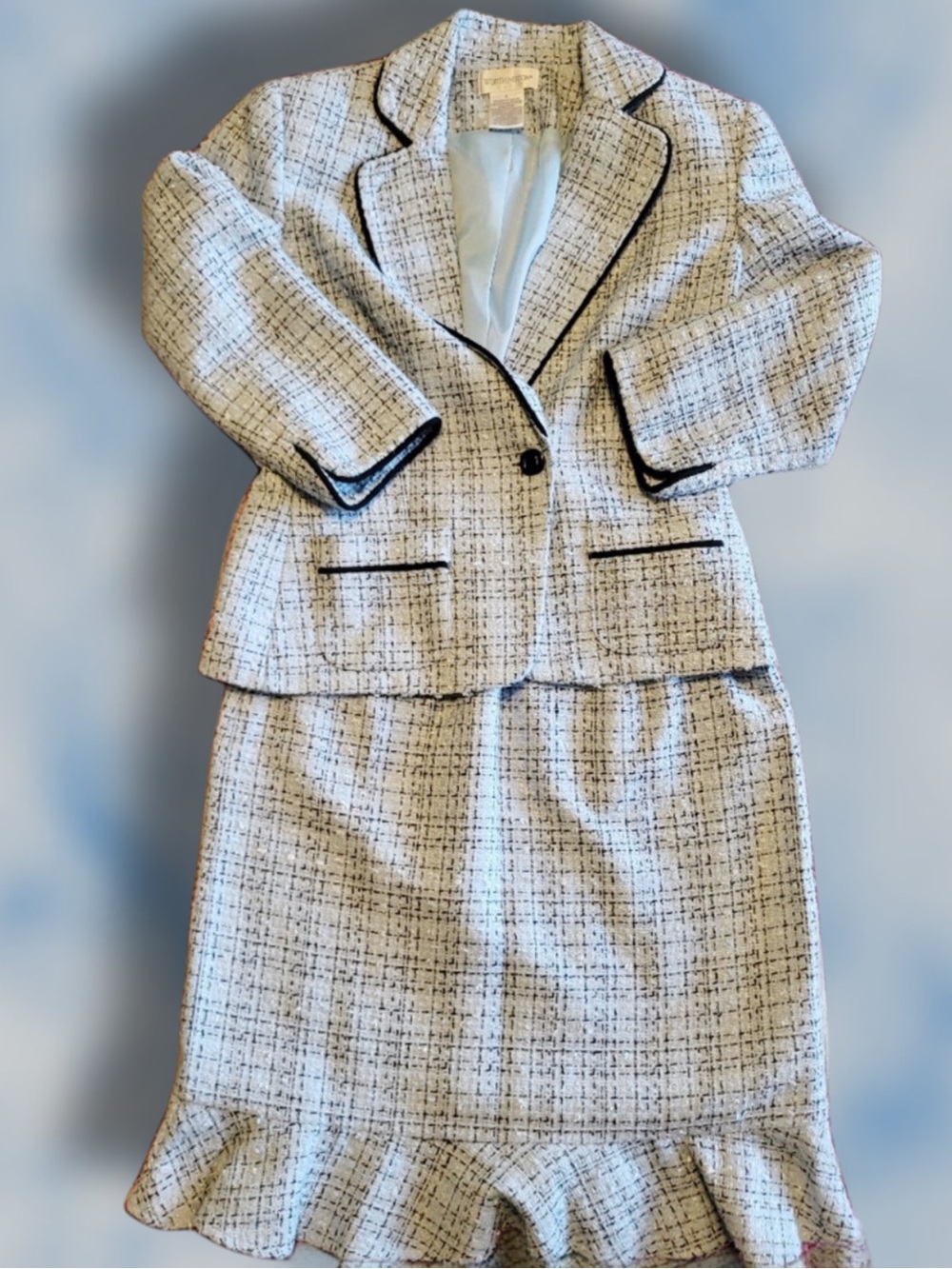 Cute Tweed Worthington Baby Blue, Black and White Skirt Set